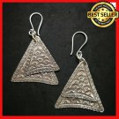 Fine 925 Silver Earrings Vintage Double Layer Triangle Field Farm Texture Tribal