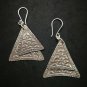 Fine 925 Silver Earrings Vintage Double Layer Triangle Field Farm Texture Tribal