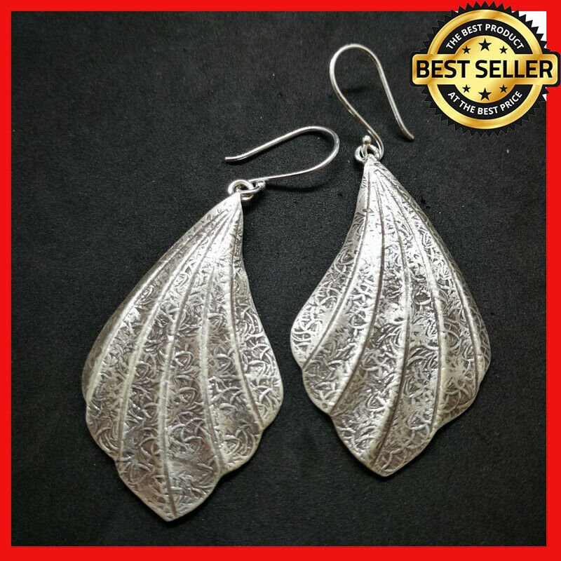 Fine 925 Silver Earrings Vintage Design Towel Texture Shape 65x25 mm