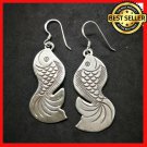 Fine 925 Silver Earrings Vintage Swimming Fish Pan Fin Tail ocean theme 50x18 mm