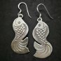 Fine 925 Silver Earrings Vintage Swimming Fish Pan Fin Tail ocean theme 50x18 mm