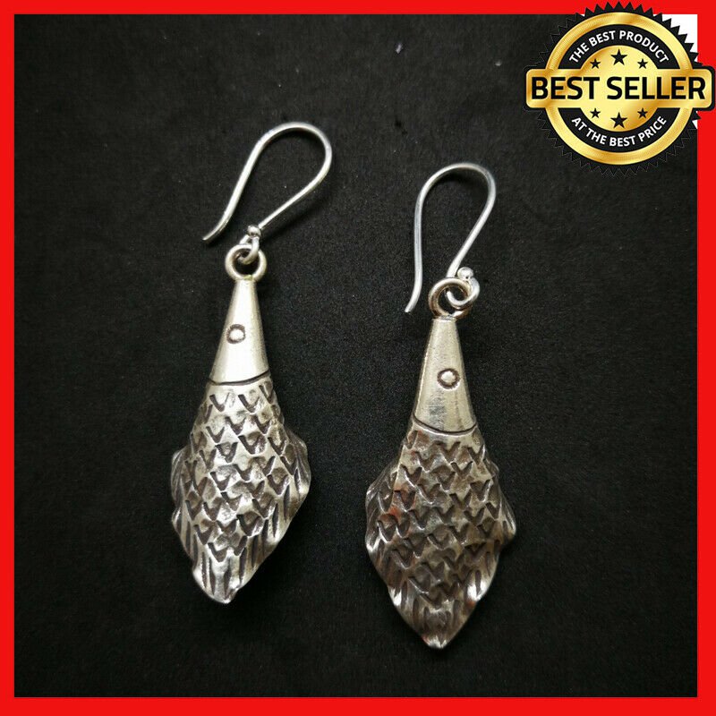 Fine 925 Silver Earrings Vintage Small Dangle Short Fish Sea Summer theme 50 mm