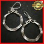 Fine 925 Silver Earrings Vintage Tribal Texture Wave Round Shape Hoop 60x35 mm