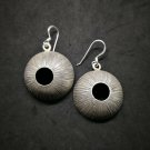 Fine 925 Silver Earrings Vintage Tribal Round Scratch Texture Dangle 29x40 mm