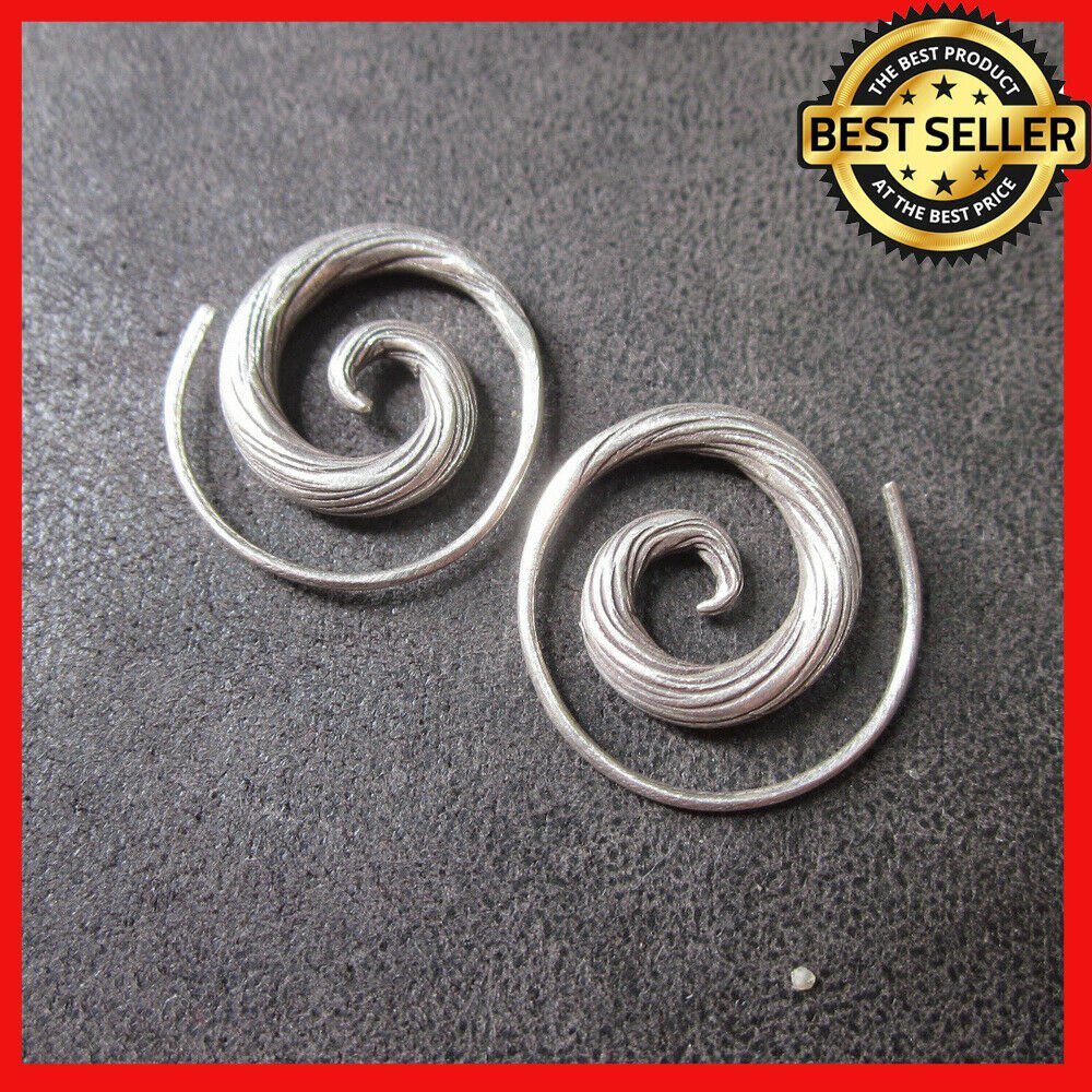 Fine Silver Earrings Sterling 925 Round Spiral Retro BOHO Women Fashions Dangles