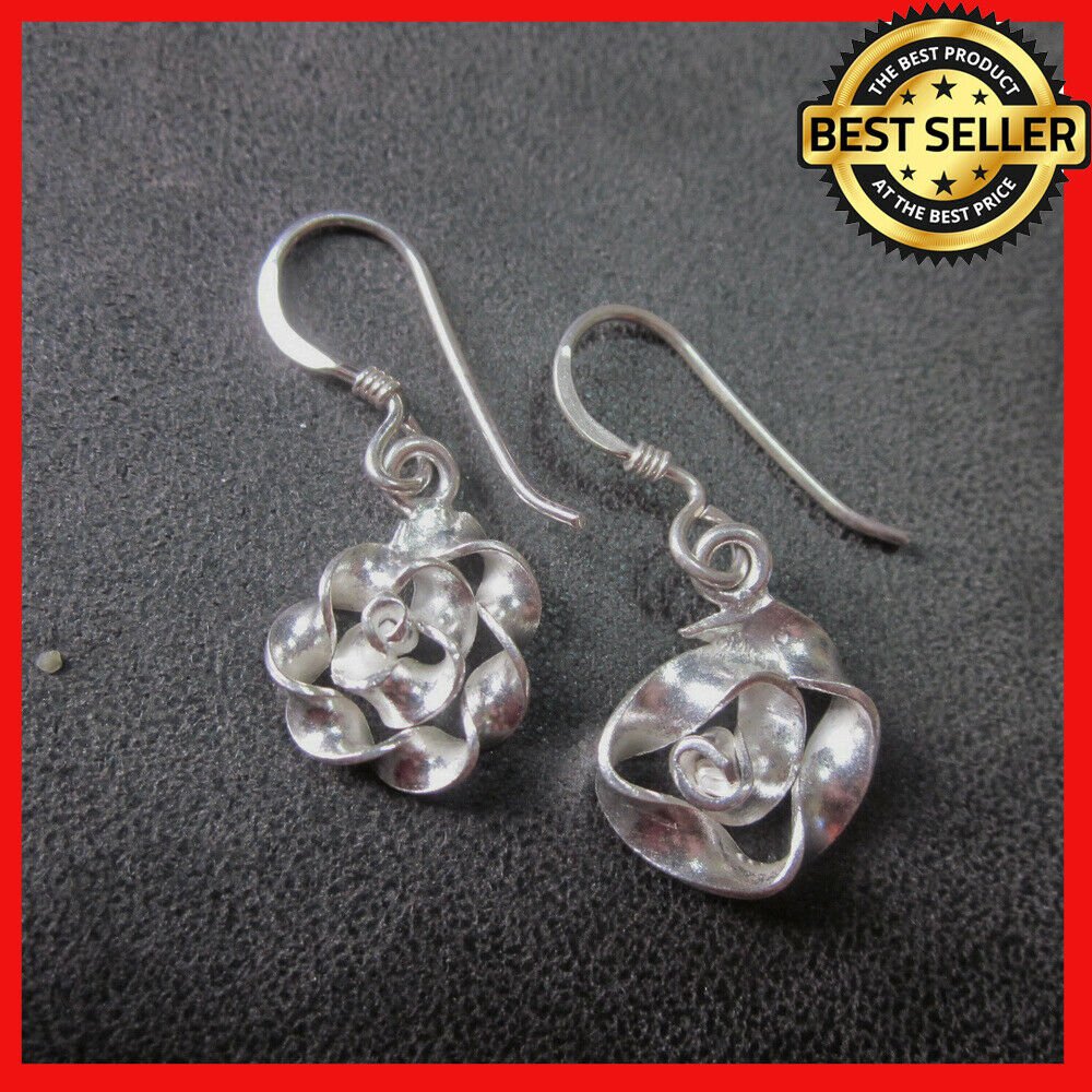 Fine Silver Earrings Sterling 925 Spiral Spin Ribbon Women Fashions Dangles
