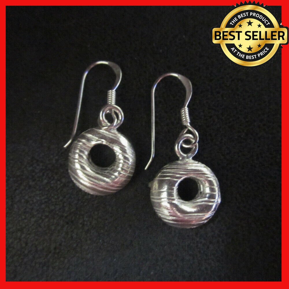 Fine Silver Earrings Sterling 925 Cute Hoops Ring Donut Women Fashions Dangles