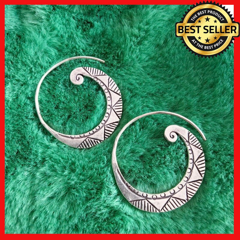FINE SILVER EARRINGS 925 STERLING CRAFT VINTAGE TRIBAL ROUND SPIRAL LOT1606