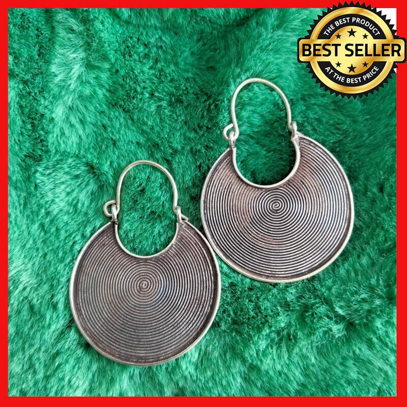 FINE SILVER EARRINGS 925 STERLING CRAFT VINTAGE TRIBAL ROUND SPIRAL LOT1605
