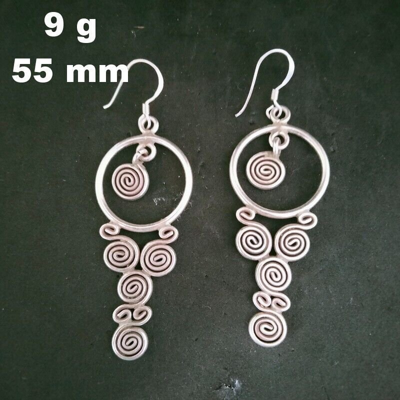 Fine 925 Silver Earrings Sterling Hilltribe Women Jewelry Spiral Charms #23238