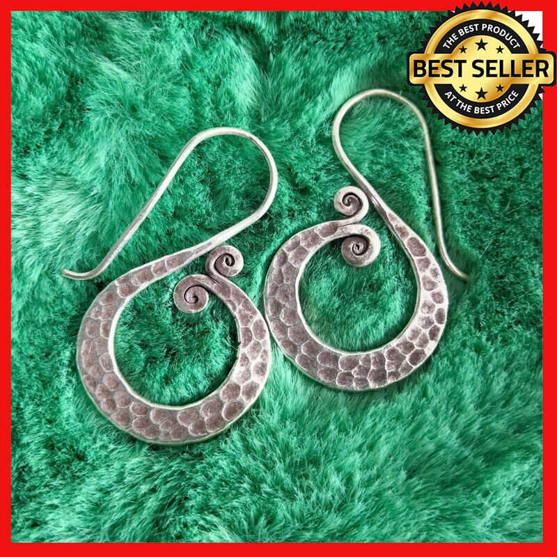 FINE SILVER EARRINGS 925 STERLING CRAFT VINTAGE TRIBAL HAMMER SPIRAL LOT1624