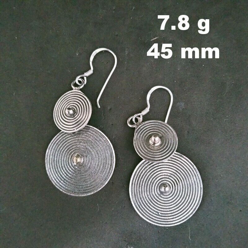 Fine 925 Silver Earrings Sterling Hilltribe Women Jewelry Double Round #23209