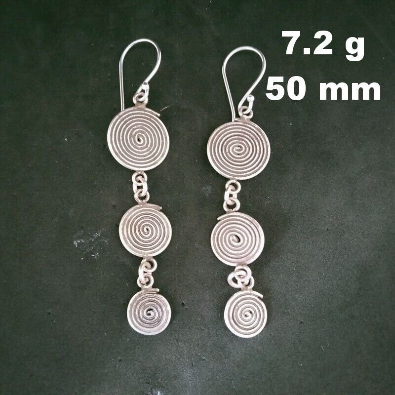 Fine 925 Silver Earrings Sterling Hilltribe Women Jewelry Triple Charms #23208
