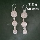 Fine 925 Silver Earrings Sterling Hilltribe Women Jewelry Triple Charms #23208