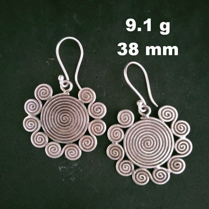 Fine 925 Silver Earrings Sterling Hilltribe Jewelry Tribal Sun Mayan #23243