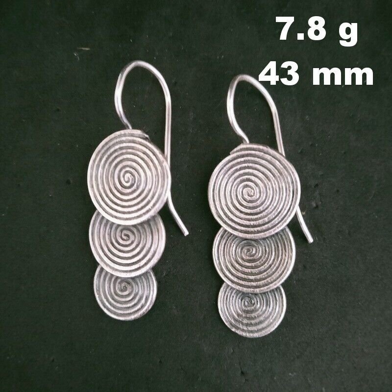 Fine 925 Silver Earrings Sterling Hilltribe Jewelry Triple Spiral Round #23239