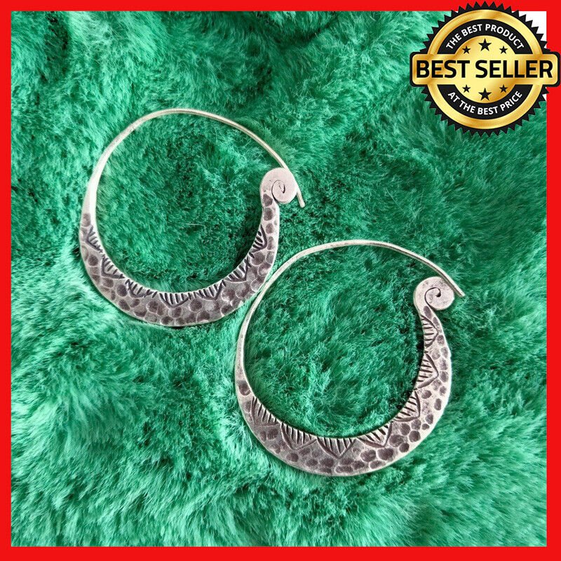 FINE SILVER EARRINGS 925 STERLING CRAFT VINTAGE TRIBAL ROUND SPIRAL LOT1613