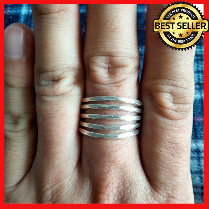 FINE SILVER RINGS 925 STERLING &atilde;�&ordf;&atilde;�&sup3;&atilde;�&deg; BAGUE MULTIPLE ROWS HAMMER BAND SPARKLE