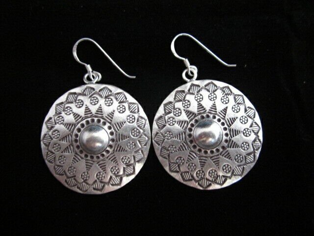 Thai Hill Tribe Earrings Fine Silver BOHO Vintage Hipster Gypsy Style Round