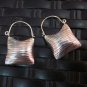 Thai Hill Tribe Earrings Fine 925 Silver Purse shape Scratch Pattern Square