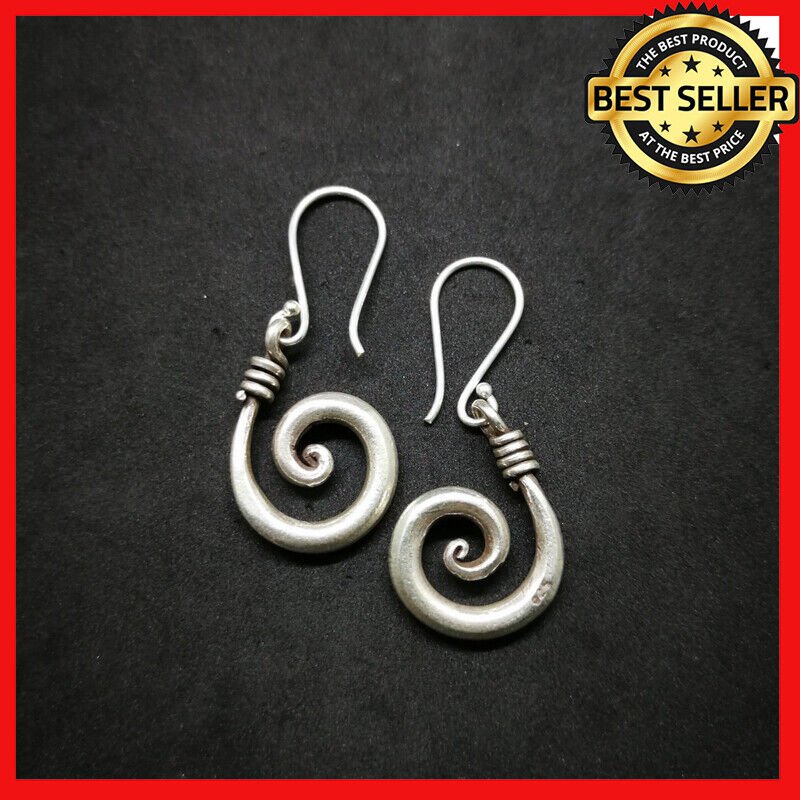 Fine 925 Silver Earrings Vintage Retro Spiral Hook Swirl Rollin Collectible
