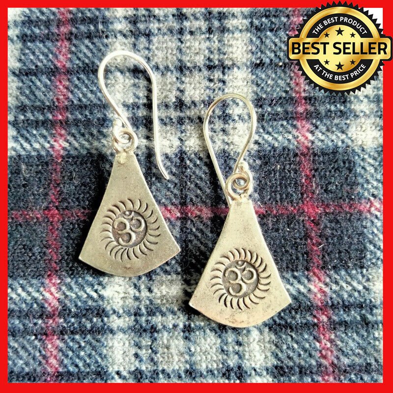 FINE SILVER EARRINGS 925 STERLING OHM OM SIGN HINDU RELIGIOUS DANGLE