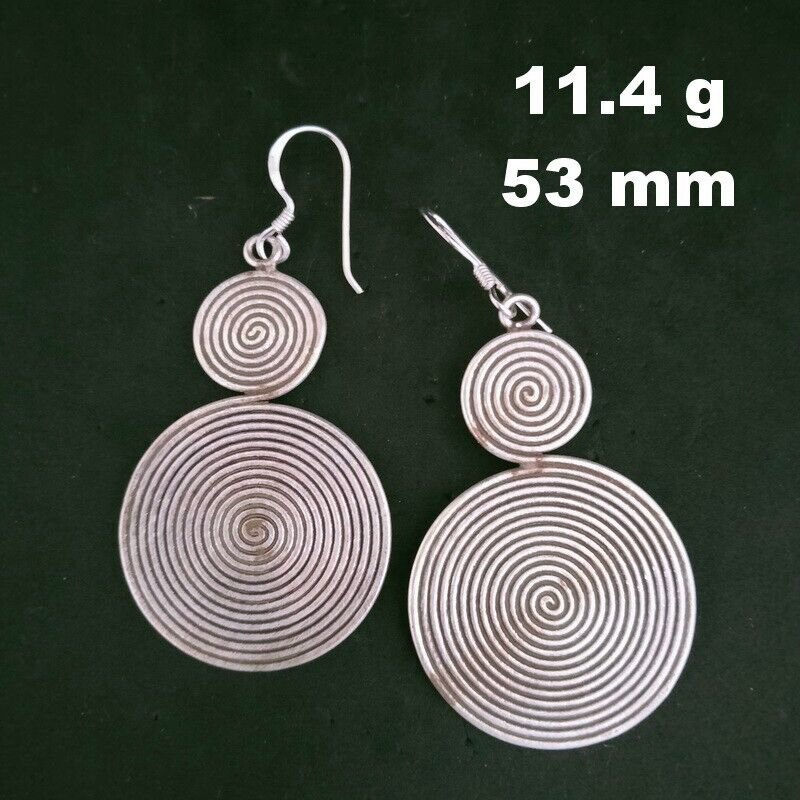 Fine 925 Silver Earrings Sterling Hilltribe Jewelry Double Spiral Round #23240
