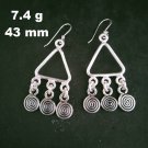 Fine 925 Silver Earrings Sterling Hilltribe Jewelry Trangle Dangle Spiral #23248