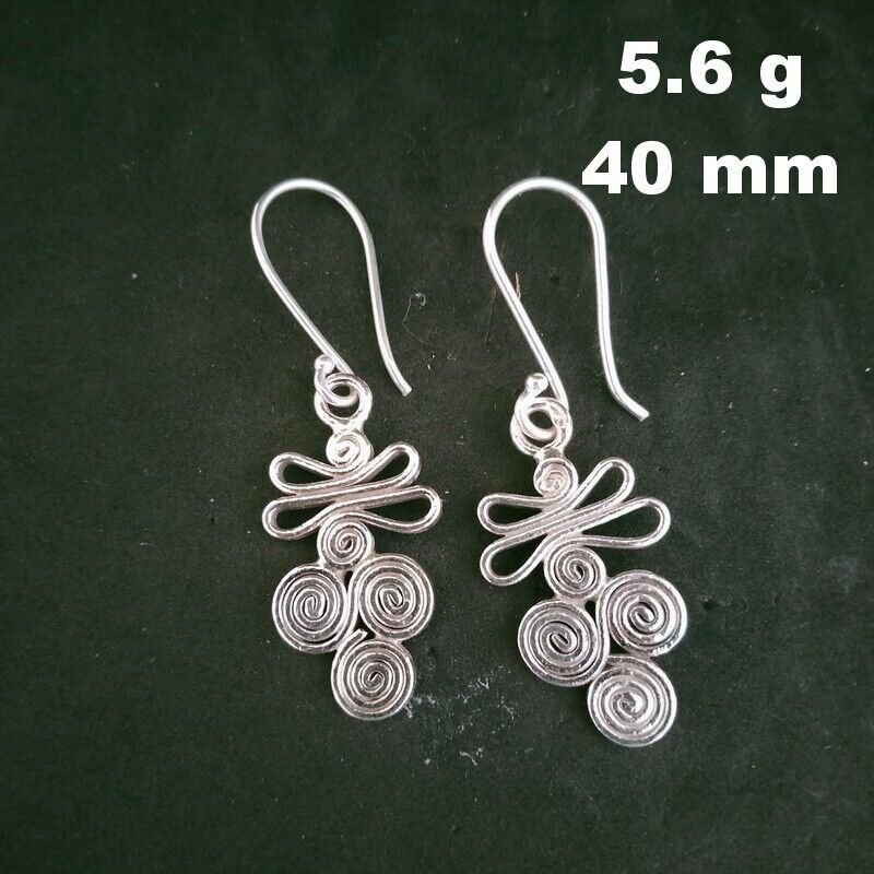 Fine 925 Silver Earrings Sterling Hilltribe Women Jewelry Spiral Wire #23220