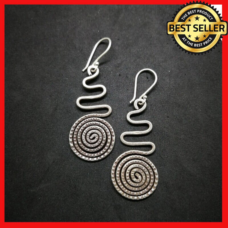 Fine 925 Silver Earrings Vintage Asian Magic Ohm symbol Spiral Collectible