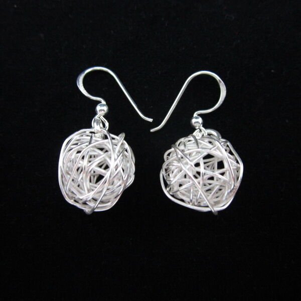 Fine Silver Earrings Ohrringe Schmuck Argento Wire weaves Ball Collectible
