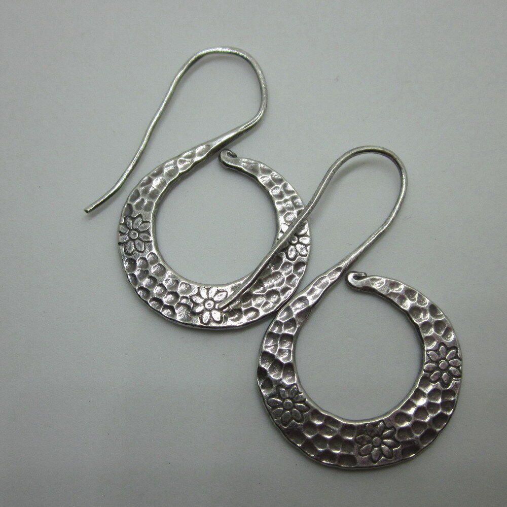 Fine Silver Earrings Sterling 925 Premium Hammered Skin Six Numeric Collectible