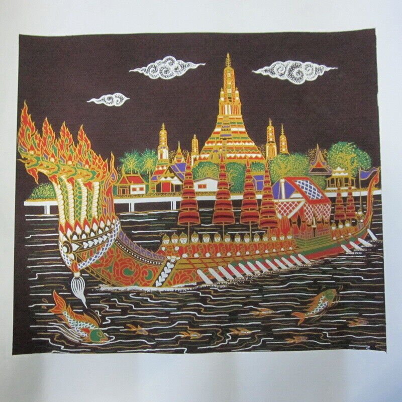 ART FABRIC SILK PRINTING SCREEN CRAFTS TRADITIONAL ROYAL BOAT SHIP ANANTANAKRAJ