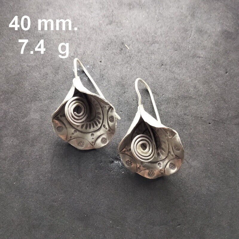 Fine 925 Silver Earrings Vintage Craft Women Prom dangle Flower Pedal ER1804