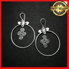 Fine Silver Earrings Sterling 925 Round Hoop Spiral Dangle Dreaming Dangle