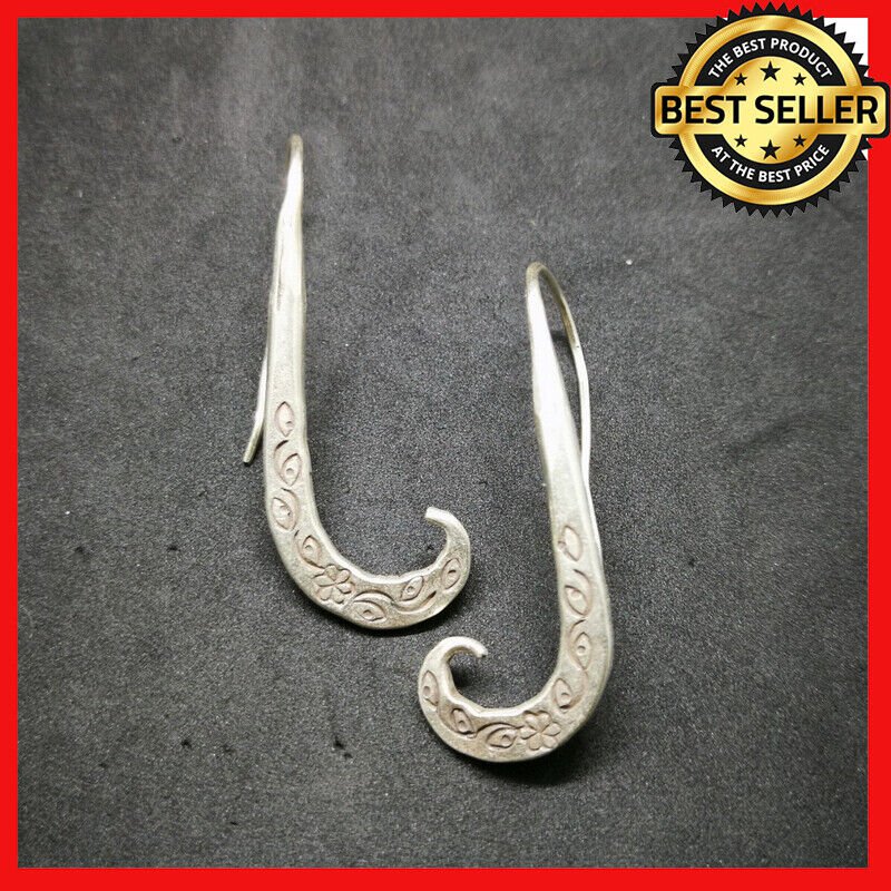 Fine 925 Silver Earrings Sterling Vintage Royal Engrave Nature Texture Collectib