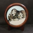 Natural Beads Gemstone Picture Antiques Arts Craft Decorative Twin Puppies Dogs