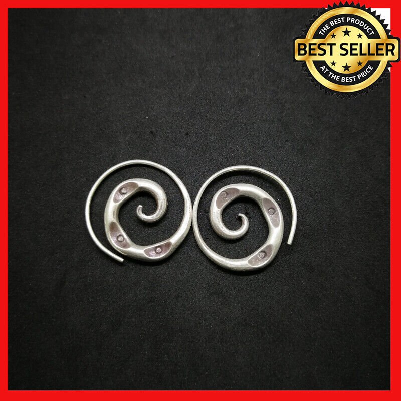 Fine Silver Earrings Hill Tribe Karen argento orecchini round coil Funky