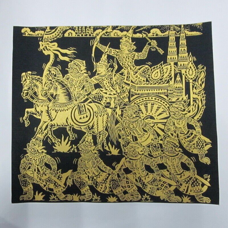 ART FABRIC SILK PRINTING SCREEN CRAFTS TRADITIONAL RAMAYANA MYTH VISHNU ARMY
