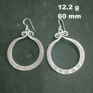 Fine Silver Earrings Sterling 925 Jewelry 12g Engraved Round Tribal Hoop 23816