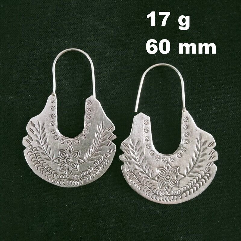 Fine Silver Earrings Handcraft Jewelry 17g tribal Engraved Odds Curve Hook 23845