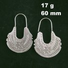 Fine Silver Earrings Handcraft Jewelry 17g tribal Engraved Odds Curve Hook 23845