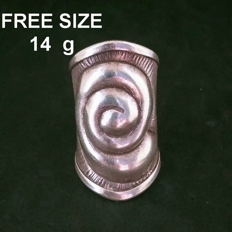 FINE SILVER RINGS SOLID HANDCRAFT FREE SIZE 14g VINTAGE TRIBAL SPIRAL R23812