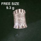FINE SILVER RINGS SOLID HANDCRAFT FREE SIZE 9g TRIBAL SCRATCH ENGRAVED R23801
