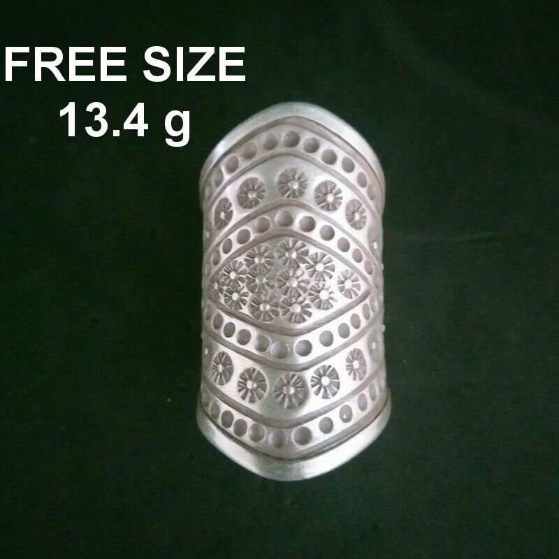 FINE SILVER RINGS SOLID HANDCRAFT FREE SIZE 13g TRIBAL ENGRAVED LONG R23802