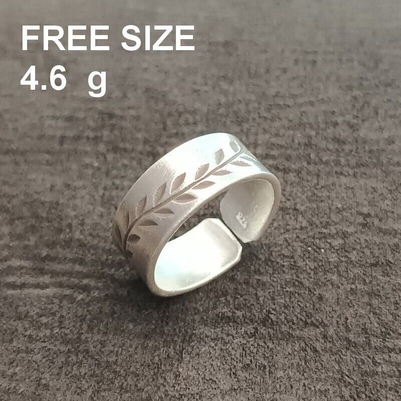 FINE SILVER RINGS 925 ADJUSTABLE FREE SIZE VINTAGE CRAFT 4 g CUTE FERN #012