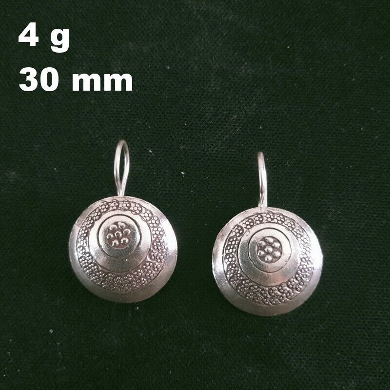 Fine Silver Earrings Handcraft Jewelry 4g BOHO Round Vintage Hook 23850