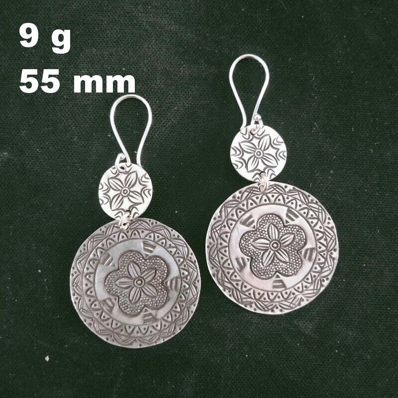 Fine Silver Earrings Handcraft Jewelry 9g Double Round Chinese Hook 23849