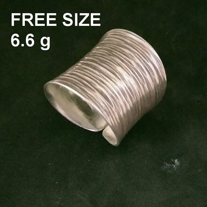 FINE SILVER RINGS SOLID HANDCRAFT FREE SIZE 6g SCRATCH BAND RETRO R23832