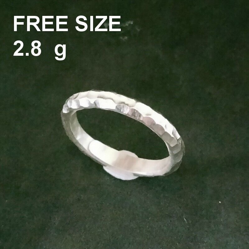 FINE SILVER RINGS SOLID HANDCRAFT FREE SIZE 2g MINIMAL HAMMERED BAND R23840